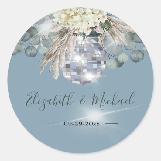 Floral Dusty Blue Eucalyptus Elegant Wedding Ronde Sticker (Voorkant)