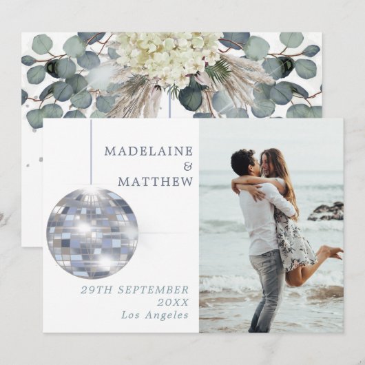Floral Dusty Blue Eucalyptus Elegant Wedding Save The Date (Voorkant / Achterkant)