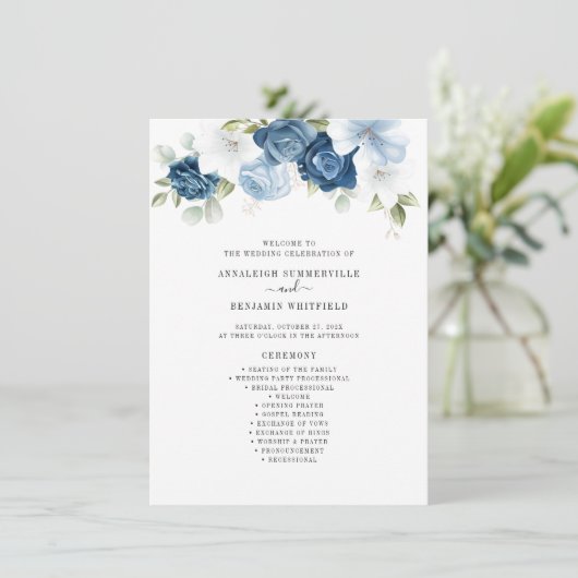 Floral Dusty Blue Eucalyptus Wedding Programme (Staand voorkant)