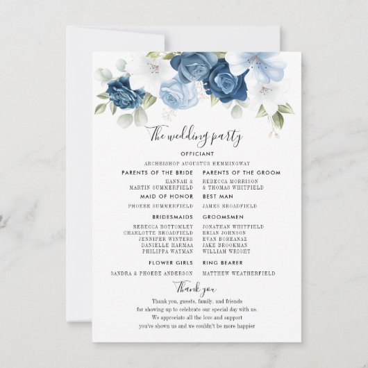 Floral Dusty Blue Eucalyptus Wedding Programme (Achterkant)