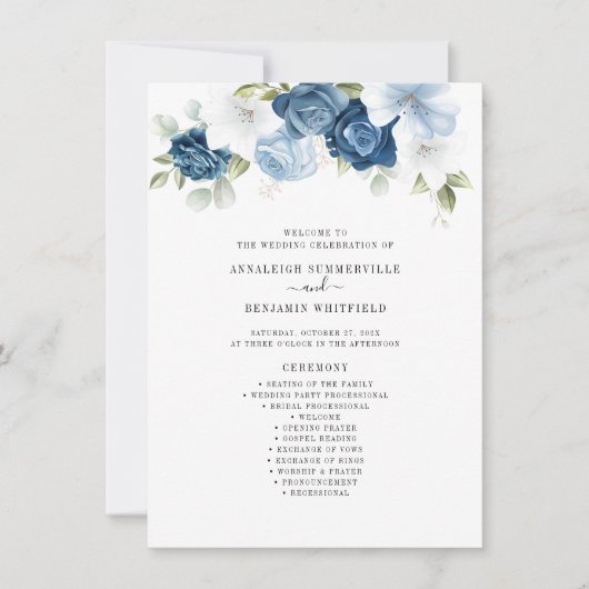Floral Dusty Blue Eucalyptus Wedding Programme (Voorkant)