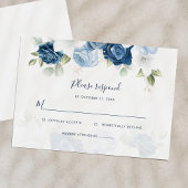 Floral Dusty Blue Floral Script Wedding RSVP Kaartje