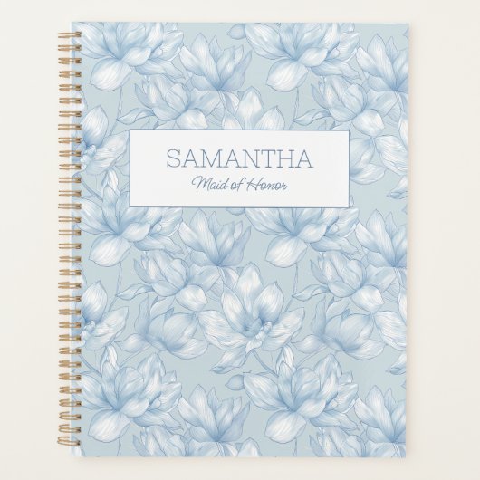 Floral Dusty Blue Flower Modern Maid of Honor Naam Planner (Voorkant)
