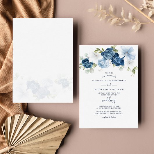 Floral Dusty Blue Greenery Botanical Wedding Kaart
