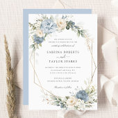 Floral Dusty Blue Greenery Gold Wedding Kaart