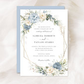 Floral Dusty Blue Greenery Gold Wedding Kaart