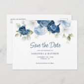 Floral Dusty Blue Greenery Save the Date Aankondigingskaart (Voorkant / Achterkant)