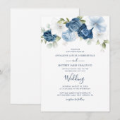 Floral Dusty Blue Greenery Waterverf Wedding Kaart (Voorkant / Achterkant)