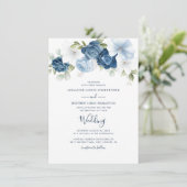 Floral Dusty Blue Greenery Waterverf Wedding Kaart (Staand voorkant)