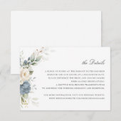 Floral Dusty Blue Greenery Wedding Details Invoege Kaart (Voorkant / Achterkant)