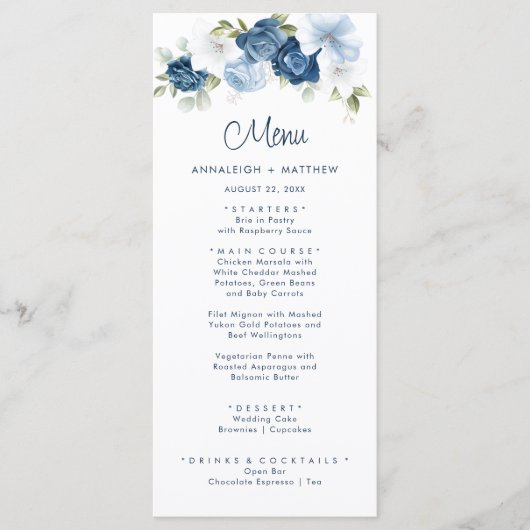 Floral Dusty Blue Greenery Wedding Menu (Voorkant)