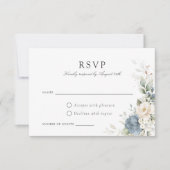 Floral Dusty Blue Greenery Wedding RSVP Kaart (Voorkant)