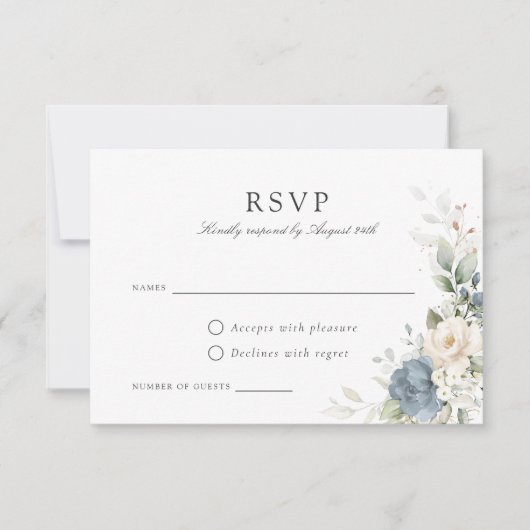 Floral Dusty Blue Greenery Wedding RSVP Kaart (Voorkant)