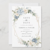 Floral Dusty Blue Greenery Wedding Save The Date Kaart (Voorkant)