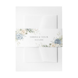 Floral Dusty Blue Greenery White Elegant Wedding Uitnodigingen Wikkel