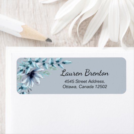 Floral dusty blue grijs etiket (Insitu)