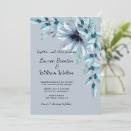 Floral dusty blue grijs waterverf Wedding Kaart