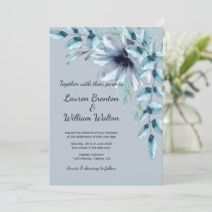 Floral dusty blue grijs waterverf Wedding Kaart
