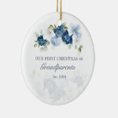 Floral Dusty Blue Grootouders 1 Kerstmis Keramisch Ornament (Rechts)