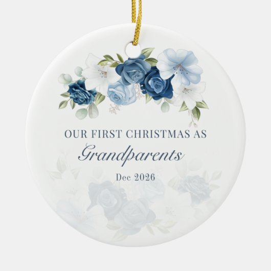 Floral Dusty Blue Grootouders 1 Kerstmis Keramisch Ornament (Voorkant)