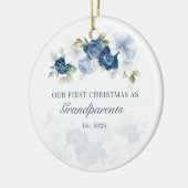 Floral Dusty Blue Grootouders 1 Kerstmis Keramisch Ornament (Links)