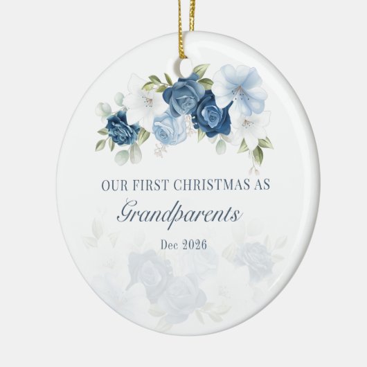 Floral Dusty Blue Grootouders 1 Kerstmis Keramisch Ornament (Links)