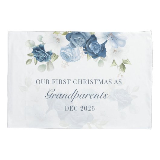 Floral Dusty Blue Grootouders 1 Kerstmis Kussensloop (Achterkant-Links)