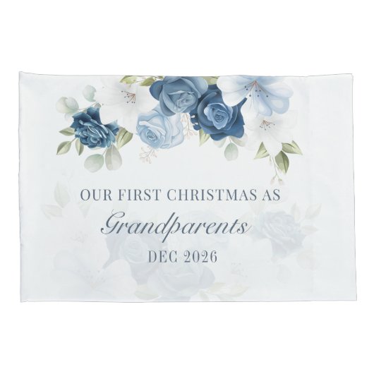 Floral Dusty Blue Grootouders 1 Kerstmis Kussensloop (Achterkant-Rechts)