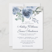 Floral Dusty Blue Ivory Roos Blue Wedding Kaart (Voorkant)