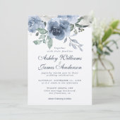 Floral Dusty Blue Ivory Roos Blue Wedding Kaart (Staand voorkant)