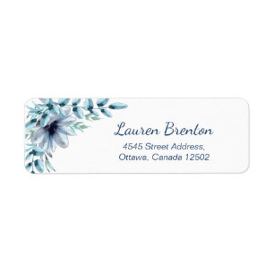 Floral dusty blue marine etiket