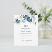 Floral Dusty Blue Modern Botanical RSVP Kaartje (Staand voorkant)