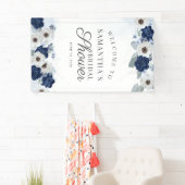 Floral Dusty Blue Navy Botanical Vrijgezellenfeest Spandoek (Insitu)