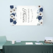 Floral Dusty Blue Navy Botanical Vrijgezellenfeest Spandoek (Beurs)