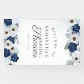Floral Dusty Blue Navy Botanical Vrijgezellenfeest Spandoek (Horizontaal)