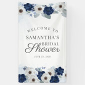 Floral Dusty Blue Navy Botanical Vrijgezellenfeest Spandoek (Verticaal)