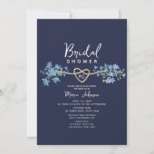 Floral Dusty Blue Navy Bridal Shower Kaart (Voorkant)