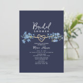 Floral Dusty Blue Navy Bridal Shower Kaart (Staand voorkant)