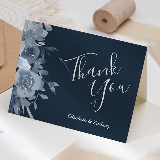 Floral Dusty Blue Navy Weddenschap Kaart