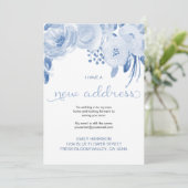 Floral Dusty Blue New Address Moving Aankondiging (Staand voorkant)