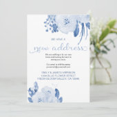 Floral Dusty Blue New Address Moving Aankondiging (Staand voorkant)