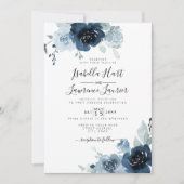 Floral Dusty Blue Pastel Navy Slate Wedding Kaart (Voorkant)