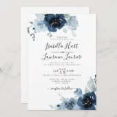 Floral Dusty Blue Pastel Navy Slate Wedding Kaart (Voorkant / Achterkant)