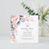 Floral Dusty Blue Pink 60th Birthday Party Kaart (Staand voorkant)