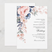 Floral Dusty Blue Pink Waterverf Bloom Wedding Kaart (Voorkant / Achterkant)