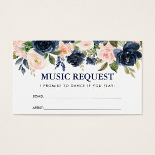 Floral Dusty Blue Pink Wedding Music Song Verzoek Visitekaartje