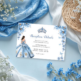 Floral Dusty Blue Princess Quinceañera Receptie Informatiekaartje