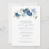 Floral Dusty Blue QR Code All in One Wedding Kaart (Voorkant)