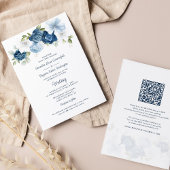 Floral Dusty Blue QR Code All in One Wedding Kaart