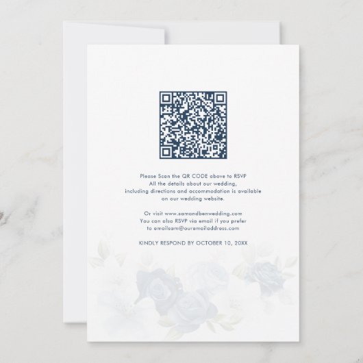 Floral Dusty Blue QR Code All in One Wedding Kaart (Achterkant)